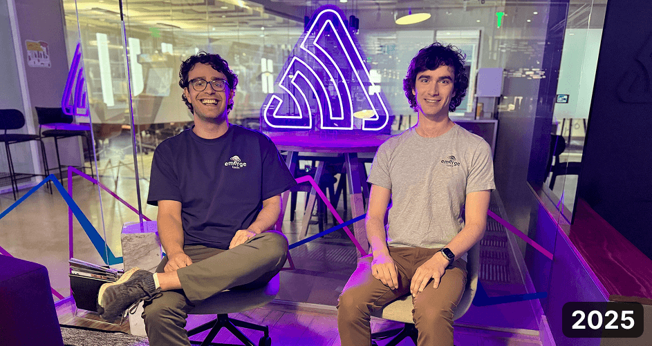 Josh (left) and Noah (right) in the Sentry office after the acquisition announcement