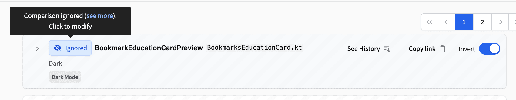 Screenshot of new Snapshot UI with ignore options